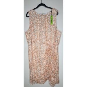 Sam Edelman Leopard Print Dress XXL Sleeveless Ruffle Front Peach White New